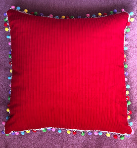 50x50 Red corduroy & Pompom Cushion