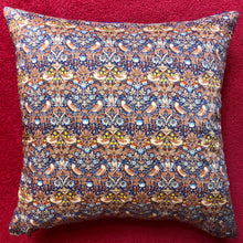 Load image into Gallery viewer, 50x50 Liberty London ‘Strawberry thief’ cushions with Silk backing