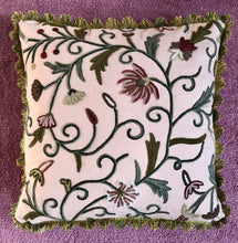 Load image into Gallery viewer, 50x50 Crewel Embroidered Floral and Silk Cushion
