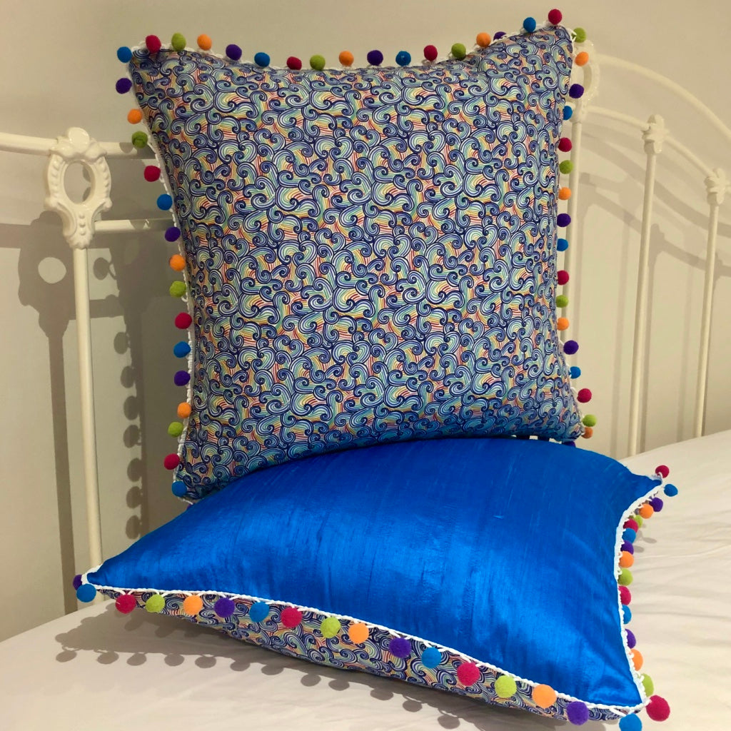 50x50 Liberty London Rainbow cushions with silk backing